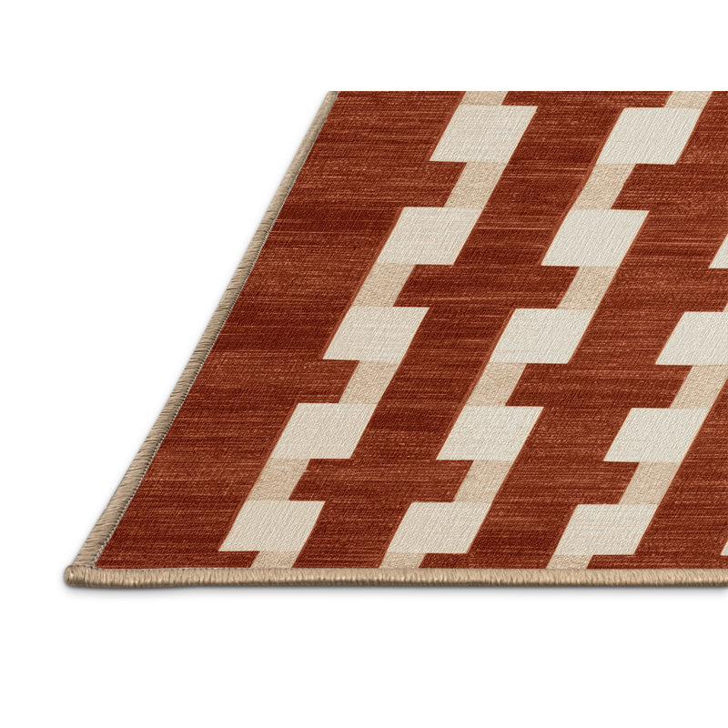 Tapis brun à carreaux lavable à la machine, Rond 6 pi