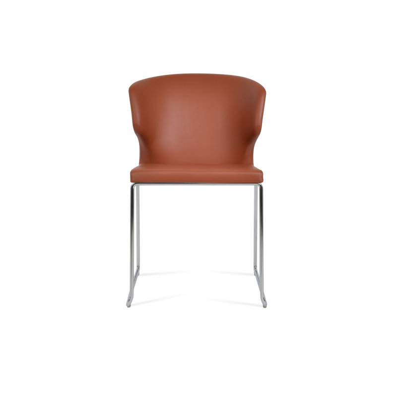 Chaise empilable Amed, Chrome, Similicuir cannelle