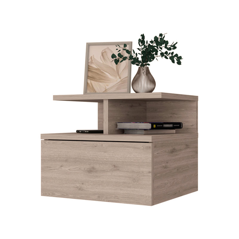 Macadamia 2-Tier Shelf Floating Nightstand, Light Gray