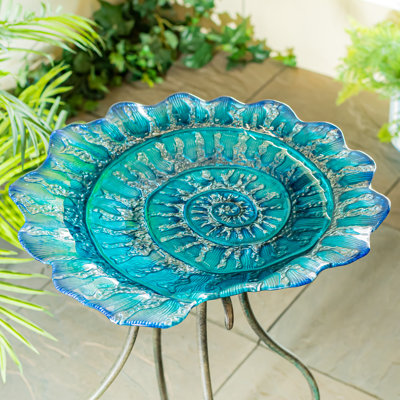 Blue Shell Glass Birdbath, 18in