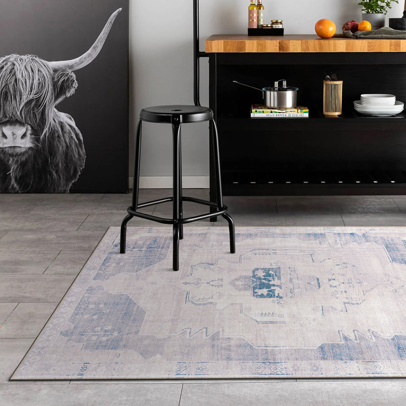 Tapis rétro antidérapant lavable à la machine Vintage Medallion, Rectangle 3 pi 4 po x 5 pi