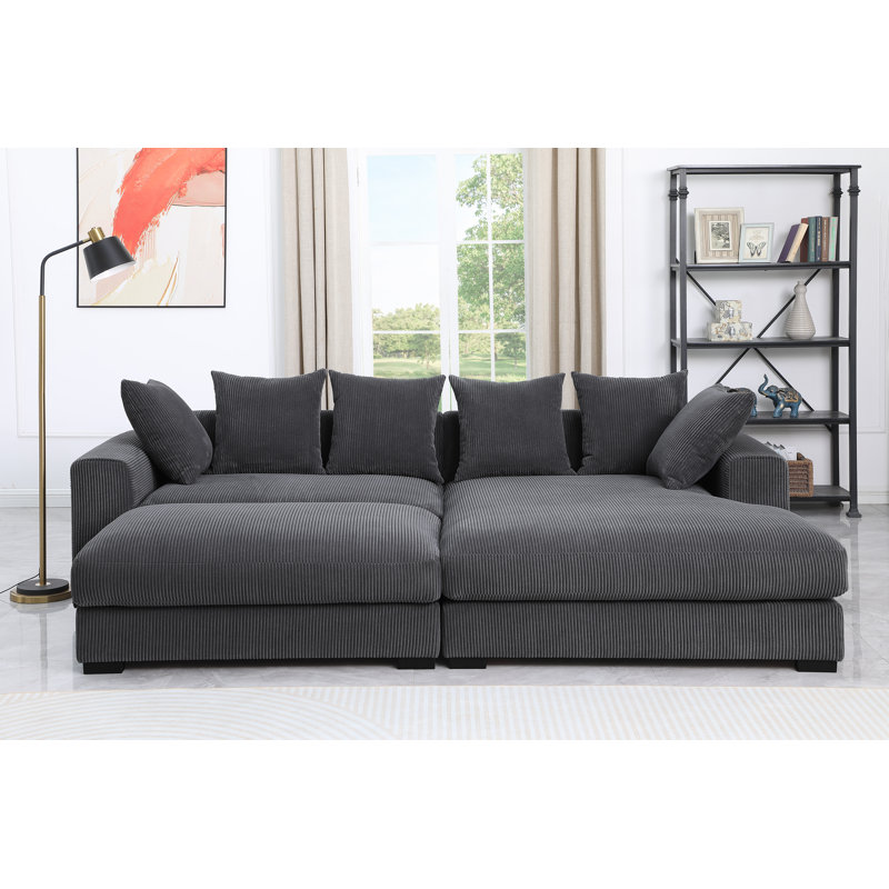 Canapé modulaire rembourré en velours côtelé 4 pièces Duke, Mousse gris foncé
