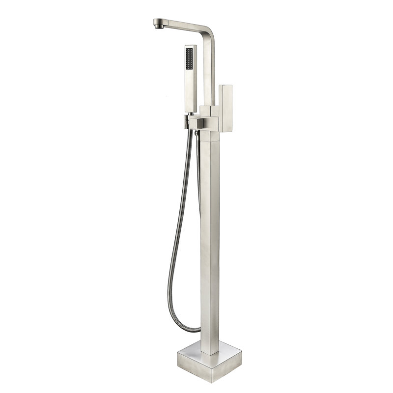 Solid Metal Freestanding Bathtub Faucet With Hand Shower In Brushed Nickel, Offering A Calming Bath Full Spray Pleasure Creating Refreshing Complete Coverage