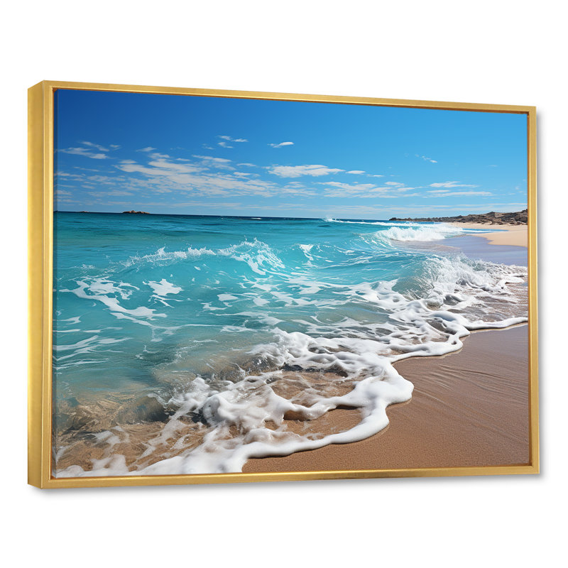 Oceanic Beach Harmony I - art mural côtier pour le salon, Cadre flottant doré, H 34 po x l 44 po x P 1,5 po