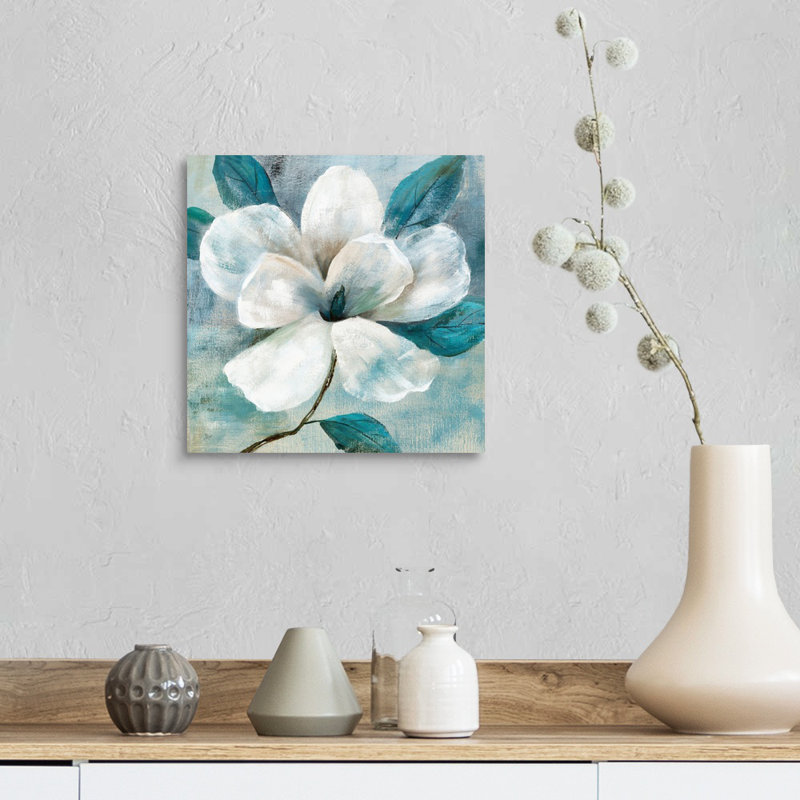 Art mural bleu sarcelle Magnolia I, Toile tendue, H 12 po x l 12 po x P 1,25 po