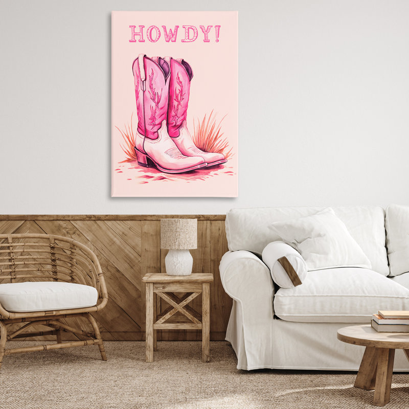 Art mural sur toile rose avec bottes de cow-boy par Andrea Haase, H 45 po x l 30 po