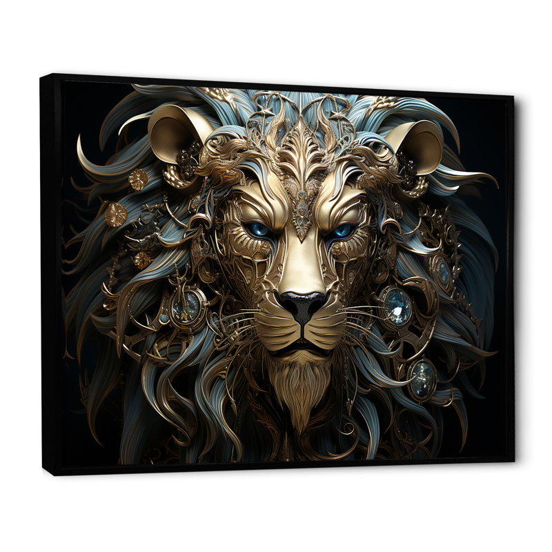 «Radiant Luminous Bronze Lion II», reproduction sur toile, Cadre flottant noir, H 34 po x l 44 po x P 1,5 po