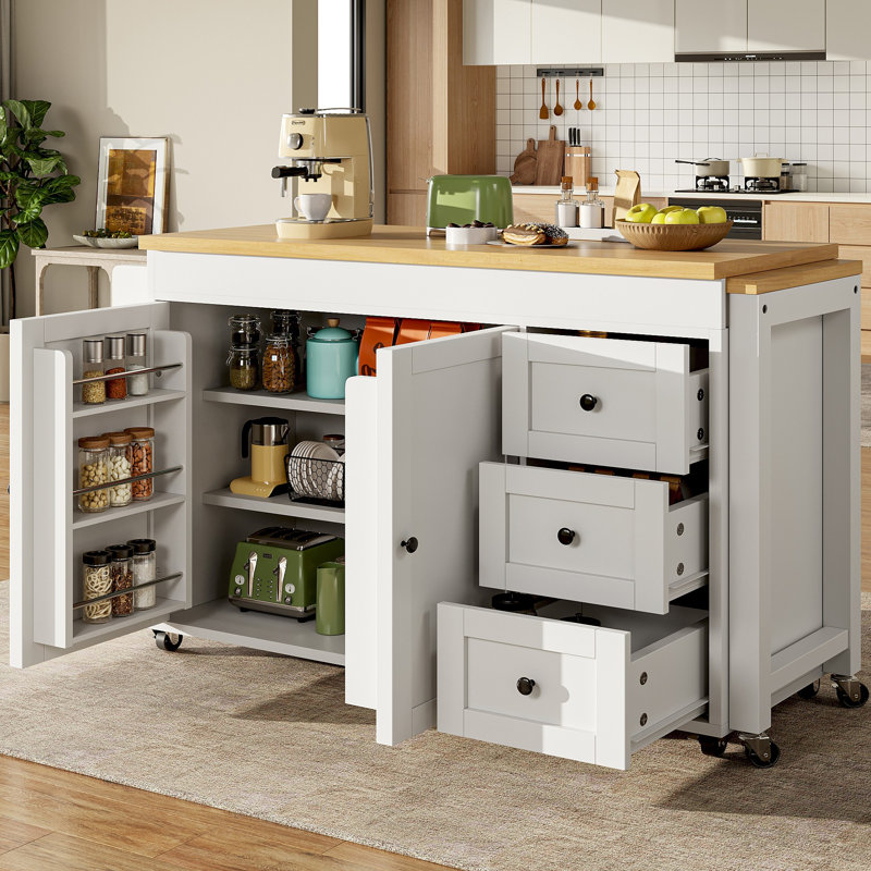 89 cm W Kitchen Island with Top, White