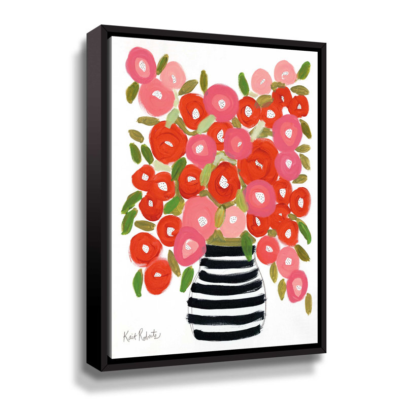 Poppies In Strawberry And Taffy Gallery, Cadre noir, H 18 po x l 14 po x P 2 po