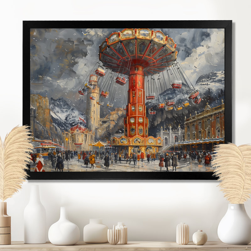 Troene - Amusement Parks Wall Art Living Room, H 12 po x l 20 po x P 1 po, Cadre simple noir