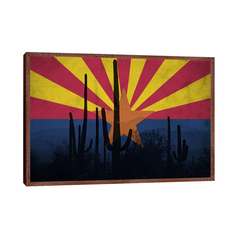 Arizona (Cacti) - Floater Frame Print on Canvas, 66.04 cm H x 45.72 cm W, Brown Framed