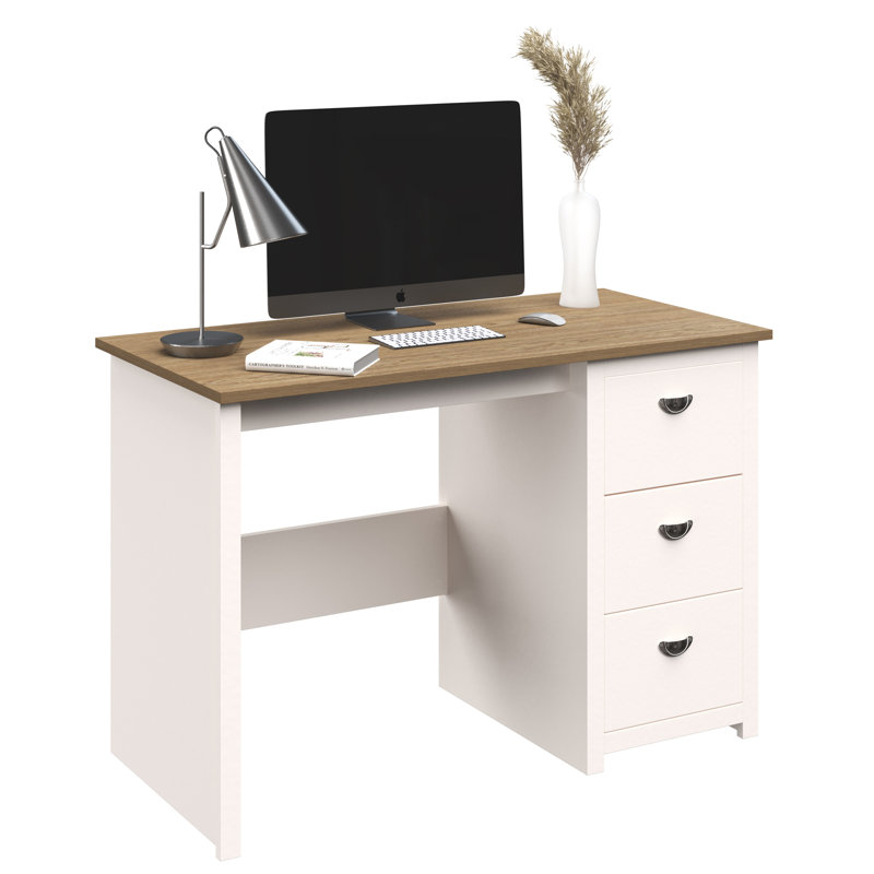 Bureau d'ordinateur Anyelis - Bureau traditionnel avec classeur attaché à 3 tiroirs - Pour bureau à domicile, chambre à coucher, ordinateur ou table