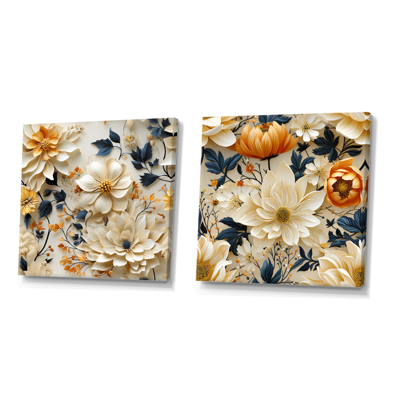 Lilian - Floral Wall Decor Set Of 2, Wrapped Canvas, 16" H x 33" W x 1" D