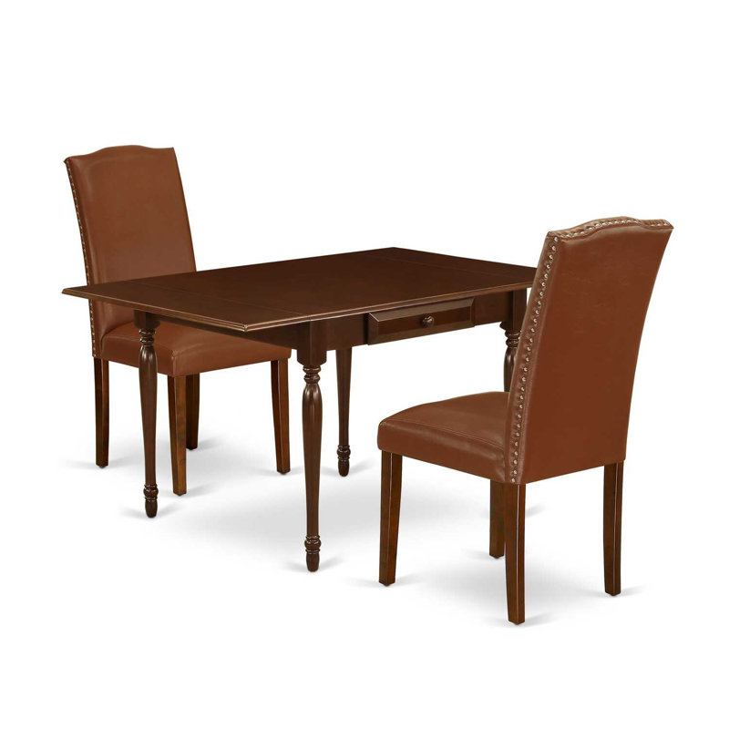 Plateau en bois massif avec table de salle à manger Dropleaf pour petits espaces, Acajou, 3 pièces: 1 table, 2 chaises, Brun