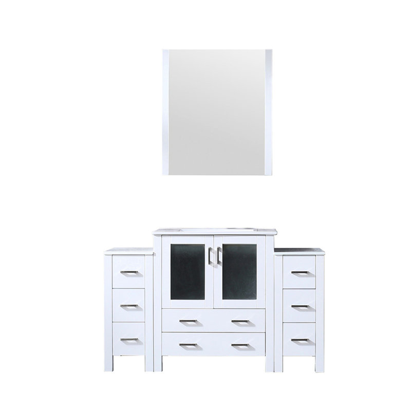 54 po Large meuble-lavabo blanc, armoires latérales, comptoir en céramique, 28 miroirs à fermeture en douceur, surface, assez de rangement pour les exfoliants avec coiffeuse, fermeture, teinture, nombreuses brosses