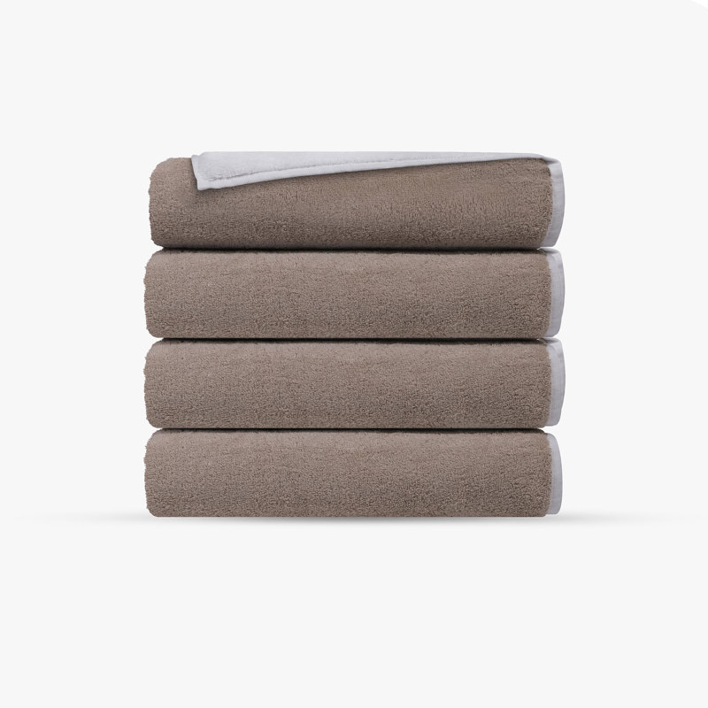 Double Face 4 pcs Turkish Hand Towels Set, White/Beige