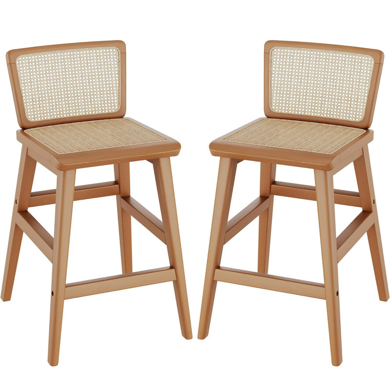 Rattan Counter Stool With Solid Wood Frame, Counter Stool (24” Seat Height)