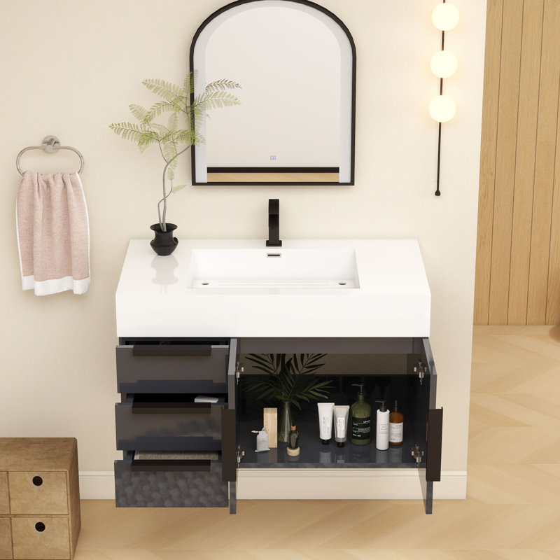 Jessica 35.5'' Single Bathroom Vanity with Acrylic Top, Gloss Gray
