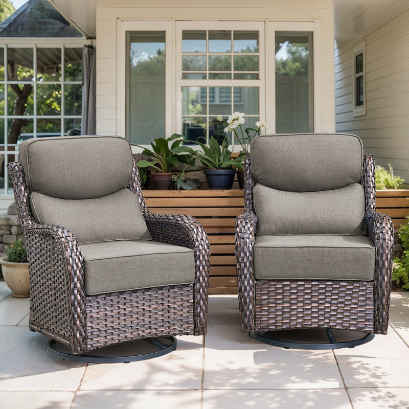 Chaises à bascule pivotantes en osier pour l'extérieur avec coussins de 6 po Deb, Gris, Brun