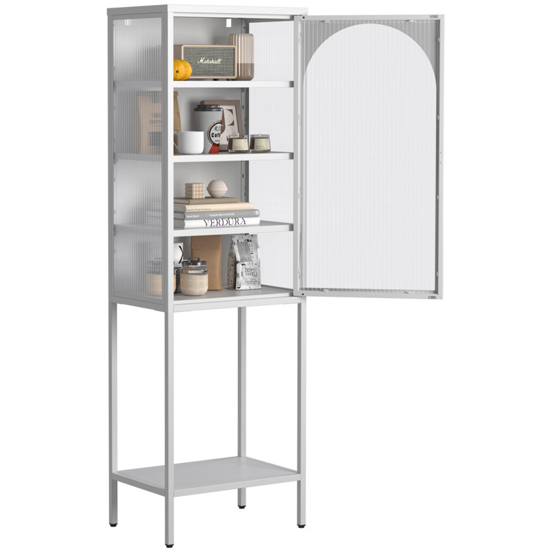 Armoire de rangement vitrée en métal avec porte vitrée - armoire de rangement à 5 niveaux avec 3 tablettes réglables pour la cuisine, la salle à manger, le salon, la salle de bain, le bureau personnel,