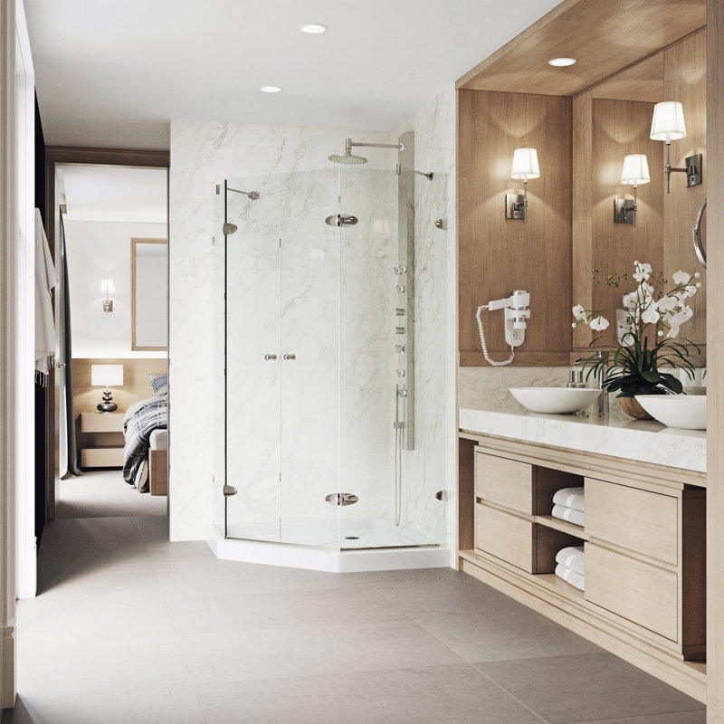 Cabine de douche néo-angle sans cadre Gemini l 47,625 po x P 47,625 po x H 76,75 po Gemini, Nickel brossé