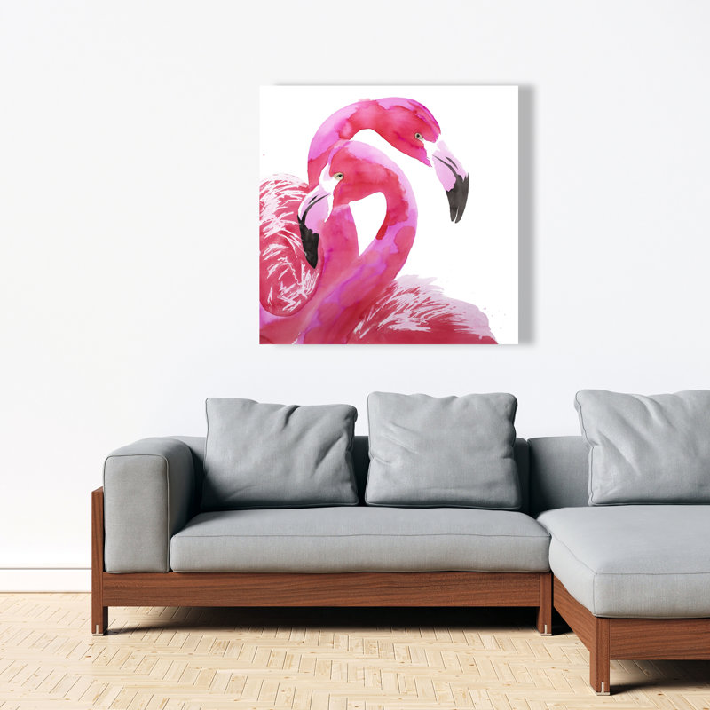 Aquarelle, flamant rose, amour, décoration sur toile rose