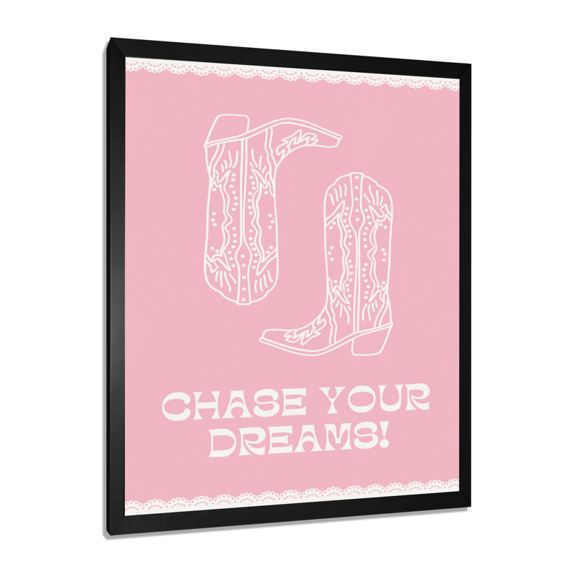 Impression d'art mural «Pink Chase Your Dreams Cowboy» - Cowgirls, Toile encadrée noire simple, H 40 po x l 30 po x P 1,5 po