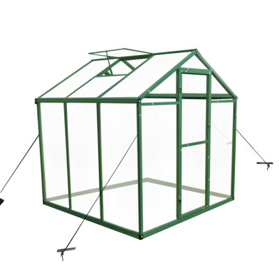 Gain Height Windproof Greenhouse 6X6 Ft - Polycarbonate Panels Heavy Duty Aluminum Frame For Backyard Gardening All Year Blocking Sheets Season