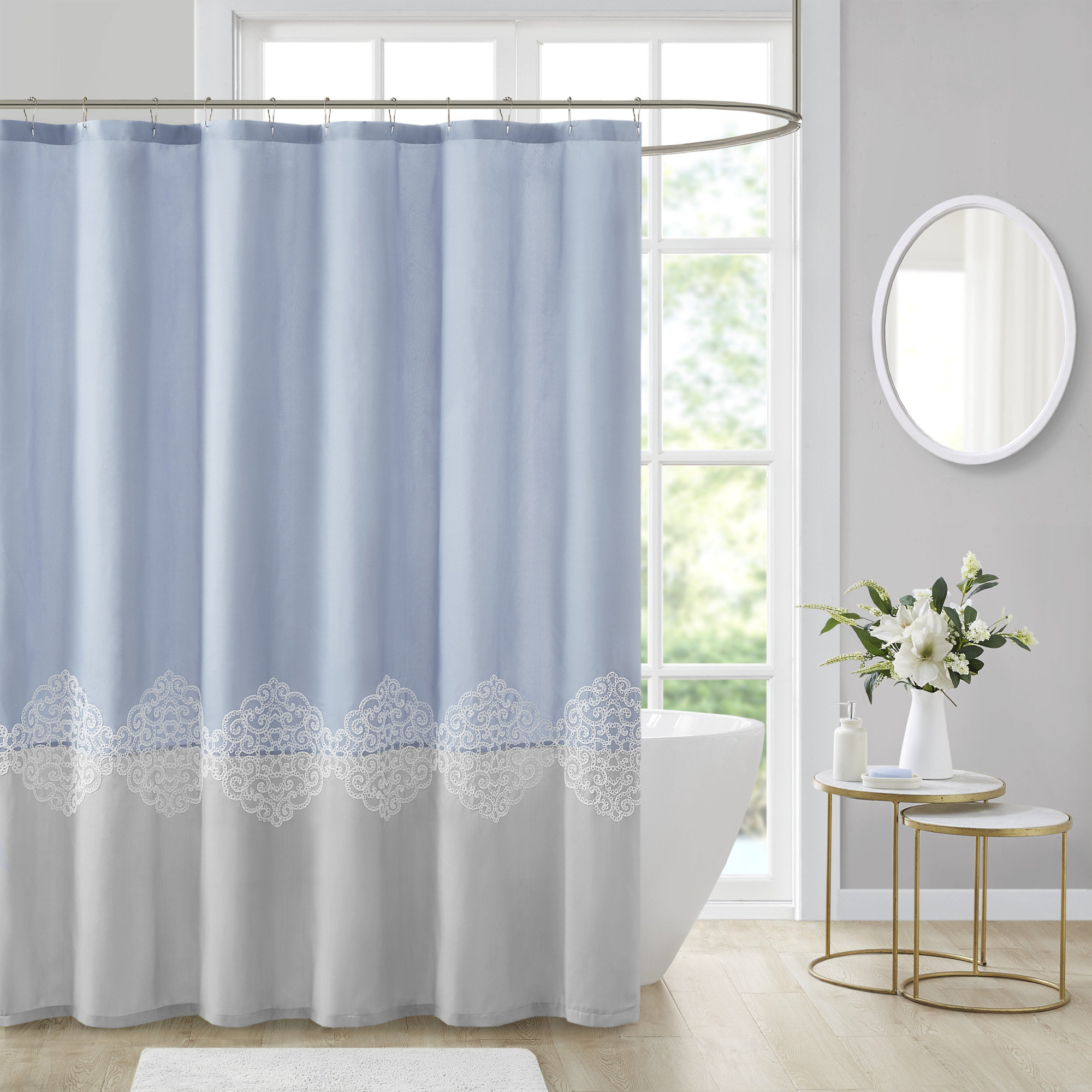 Blue Colorblock Striped Shower Curtain