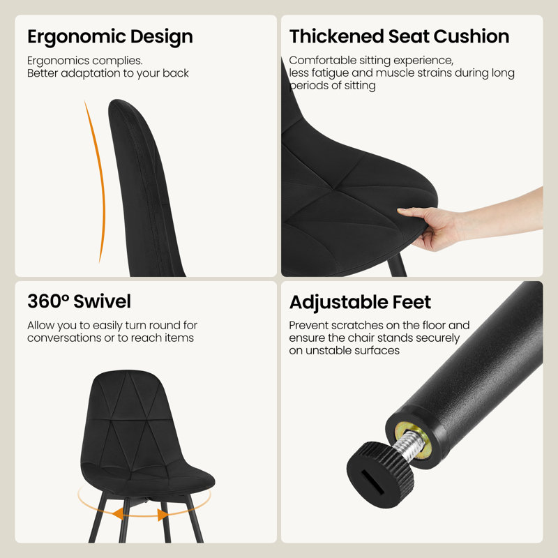 47cm H Velvet Upholstered Side Chair, Black