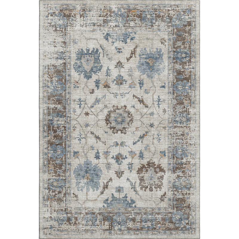 Premium Machine Washable Mundell Border Rug, Rectangle 2'6" x 3'10"