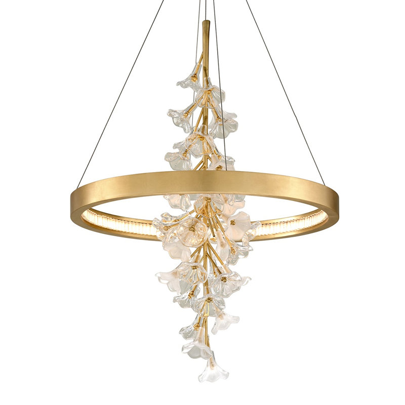 Luminaire suspendu géométrique à 1 lumière Jasmine, Feuille d'or, H 39 po x l 28 po x P 28 po