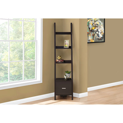 Bookshelf, Bookcase, Etagere, Corner, Ladder, 69"H, Office, Bedroom, Brown Laminate, Contemporary, Modern