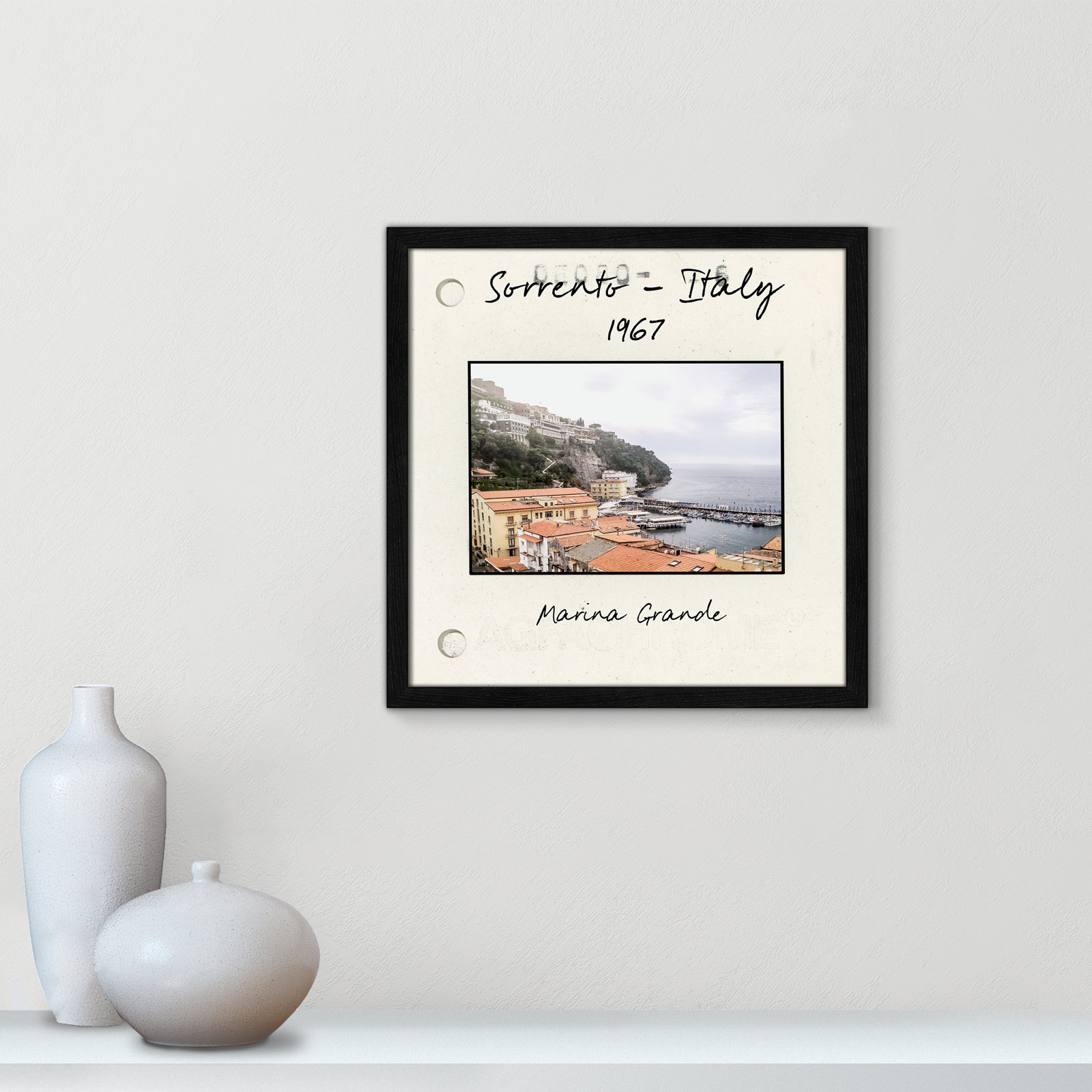 Travel Slide Collection "Sorrento, Italy" Print, Black Single Picture Framed Paper, 17" H x 17" W x 0.75" D