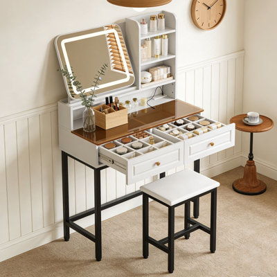 Coiffeuse de maquillage avec miroir lumineux et tabouret à DEL