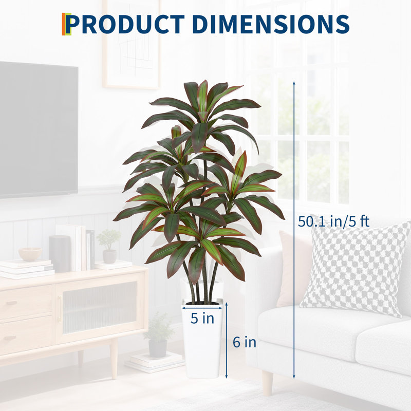 Arbre 59 po Dracaena artificiel 59 po Real Touch, 5 têtes, 150 cm