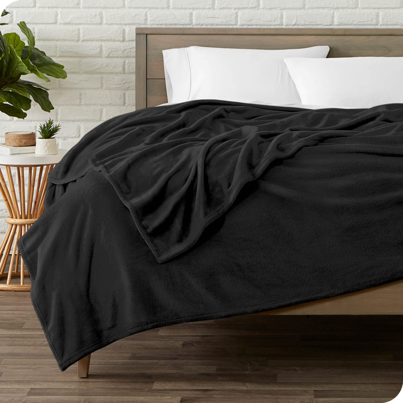 Black Microplush Fleece Reversible Throw Blanket