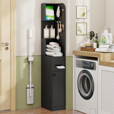 65" Tall Bathroom Storage Cabinet, Narrow Bathroom Organizer With Pedboard And Adjustable Shelf, Slim Space Saver With Drawer For Living Room, Kithche