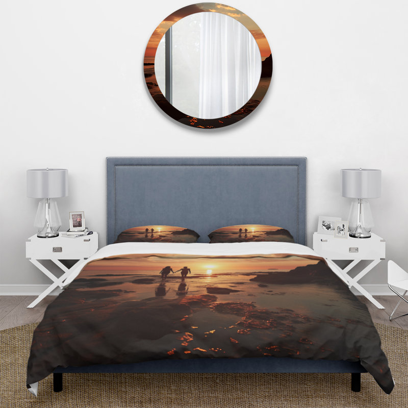 Ensemble de housse de couette Beach Photo Sunset Serenade X Bedding, Housse de couette simple + 1 taie décorative stan