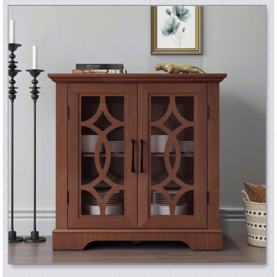 Spacious Sideboard with 2 Clear Tempered Glass Doors and Adjustable Shelf, Ideal for Dining, Kitchen, and Living Room Storage