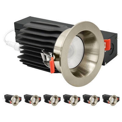 Luxrite 3 po Luminaire encastré à DEL sans cadre avec garniture ronde en nickel brossé, 15 / 20W, 1450 / 2100LM, intensité variable, intensité variable 60 °, lot de 6