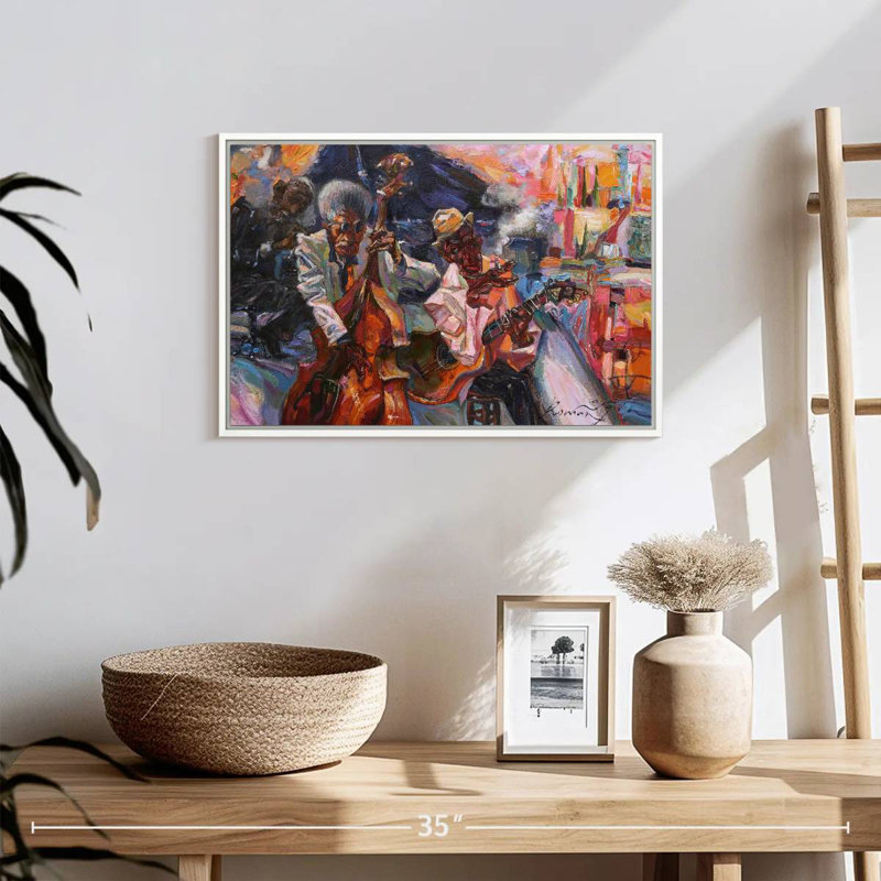 Jazz club jaune, Cadre flottant blanc, 19 po x 13 po