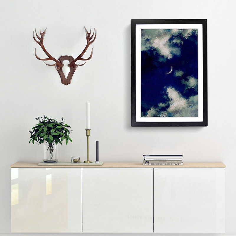 Crescent Moon Through the Clouds in Abstract - Picture Frame Graphic Art Print, 36cm H x 27cm W x 2cm D, Black Framed
