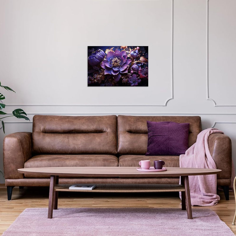 1 Pcs Purple Canvas Art Purple Flower Canvas Abstract Purple Flower Picture Purple Pictures Print on Canvas Stretched and Framed for Wall Decor Living Room Bedroom Decor 12x18 inch