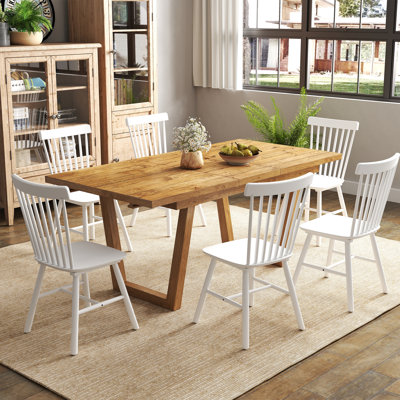 Solid Wood Dining Table Set, Farmhouse Extendable Dining Table And Windsor Chair For Dining Room/Kitchen