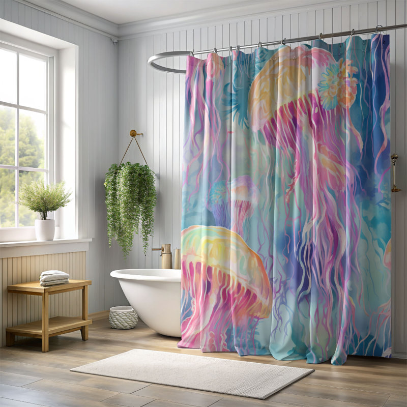 Chic Jellyfish Motifs - Rideau de douche standard 1 pièce, H 74 po x l 71 po