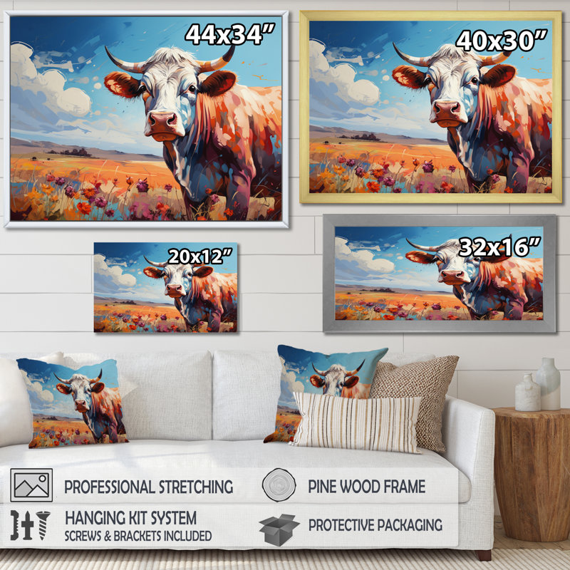 Vache, campagne, palette III - impression, Cadre flottant noir, H 34 po x l 44 po x P 1,5 po