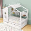 Lit maison avec lit gigogne simple et tablettes de rangement, toit-767297327-767297326