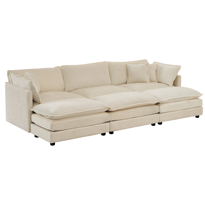Revêtement en U réversible en forme de U avec 3 repose-pieds et canapé en chenille 6 places