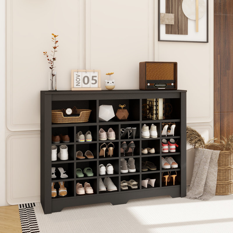 Sleek Design 24 Shoe Cubby Console, Modern Shoe Cabinet With Curved Base, Versatile Sideboard With High-Quality For Hallway, Bedroom, Living Room